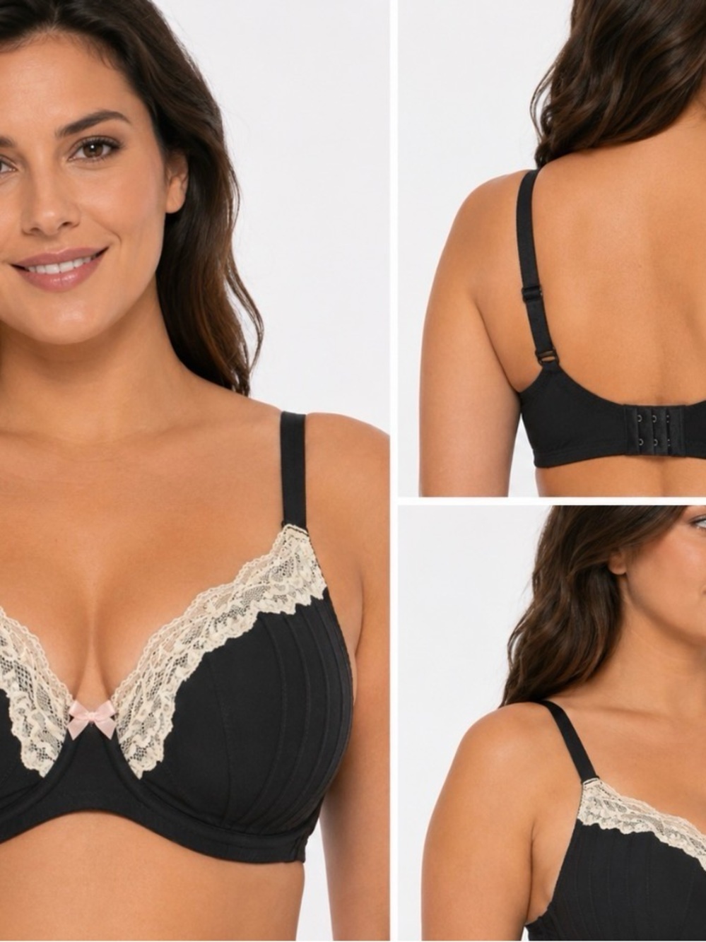 Adore Me Black Bra with Cream Lace Trim